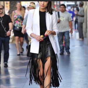 Philanthropy Faux Leather Tiered Fringe Skirt